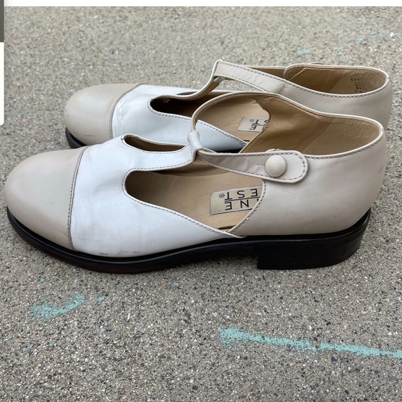 Nine West Vintage Cap Toe Block Heel Cream tan heels casual 7M preloved - Picture 4 of 8